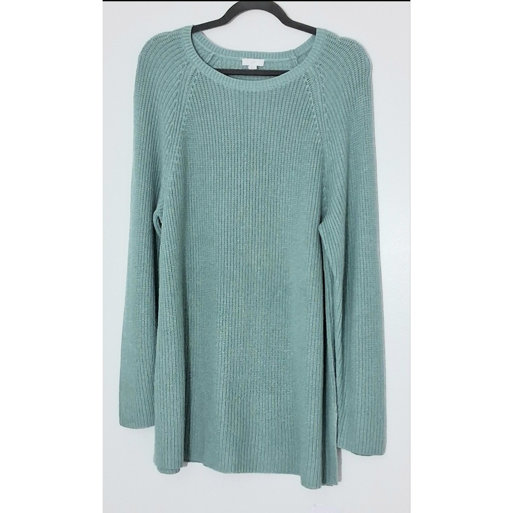 J Jill Sweater Size XL Petite Mint Green Crew Neck Oversized Knit Side Slit